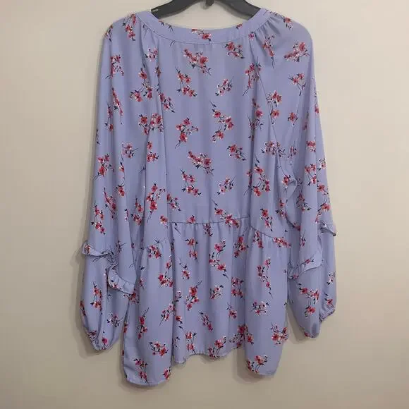 Counterparts Lilac Floral Blouse XL Ruffle Sleeve Peplum Top - Picture 4 of 8